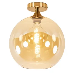 Plafondlamp goud met amber glazen bol 30 cm>Straluma Discount