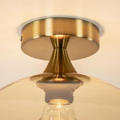 Plafondlamp goud met amber glazen bol 30 cm><noscript><img width=