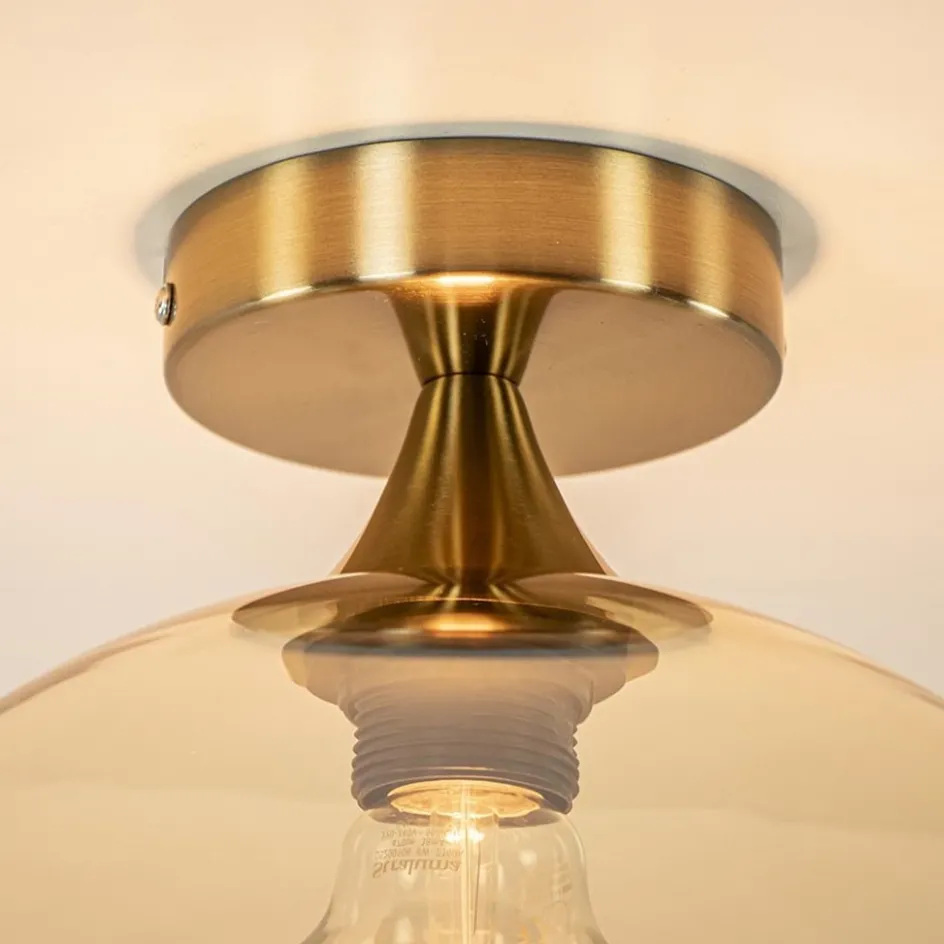 Plafondlamp goud met amber glazen bol 30 cm>Straluma Discount