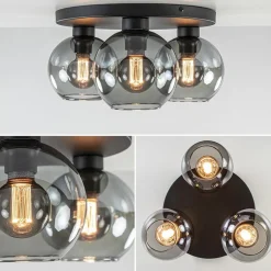 Plafondlamp 3L zwart bolglas smoke><noscript><img width=