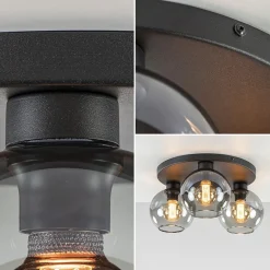 Plafondlamp 3L zwart bolglas smoke><noscript><img width=