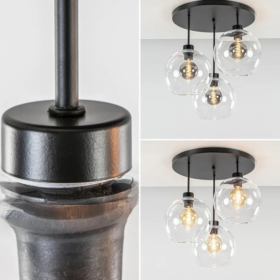 Plafondlamp 3-lichts zwart + helder glas 25cm>Straluma Hot