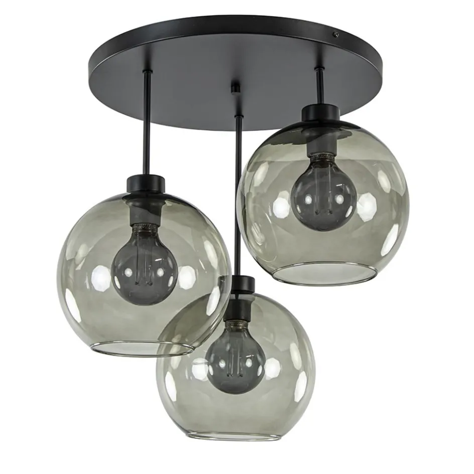 Plafondlamp 3-lichts zwart + smoke glas 25cm>Straluma Best