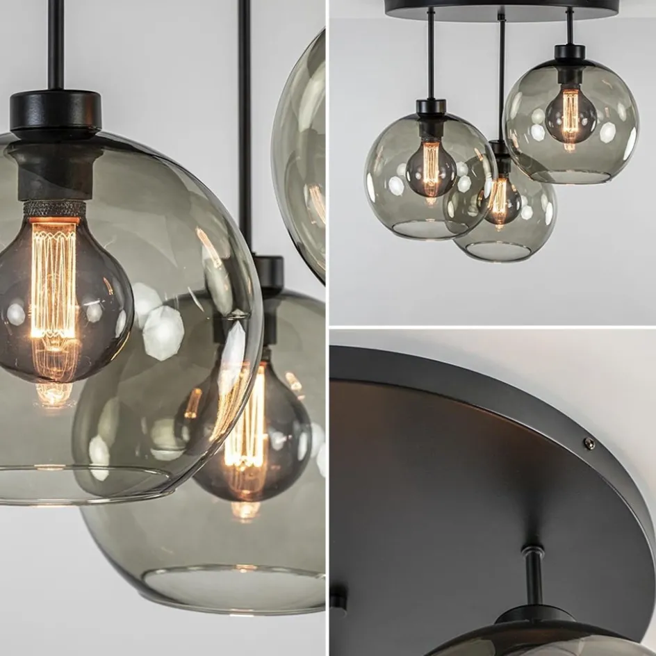 Plafondlamp 3-lichts zwart + smoke glas 25cm>Straluma Best