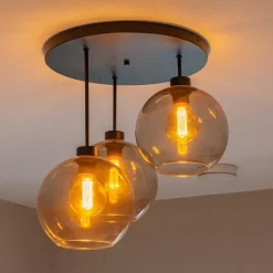 Plafondlamp 3-lichts zwart + smoke glas 25cm><noscript><img width=