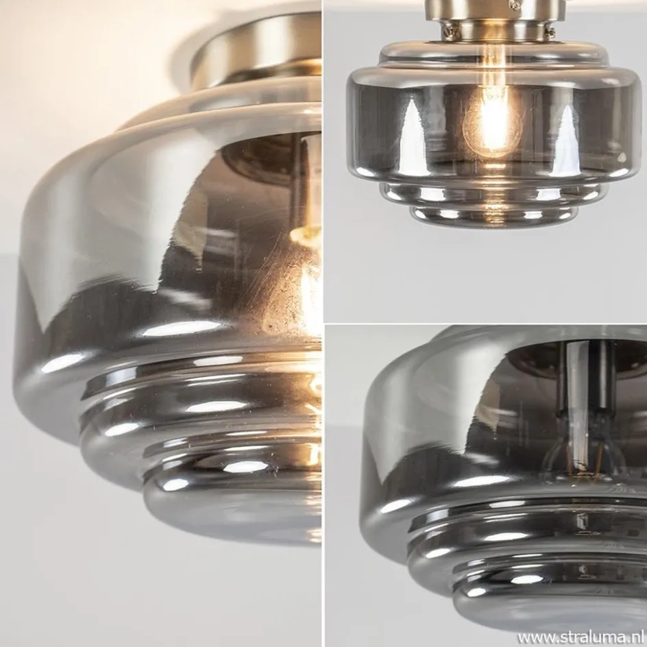 Plafondlamp nikkel + smoke glas>Straluma Online