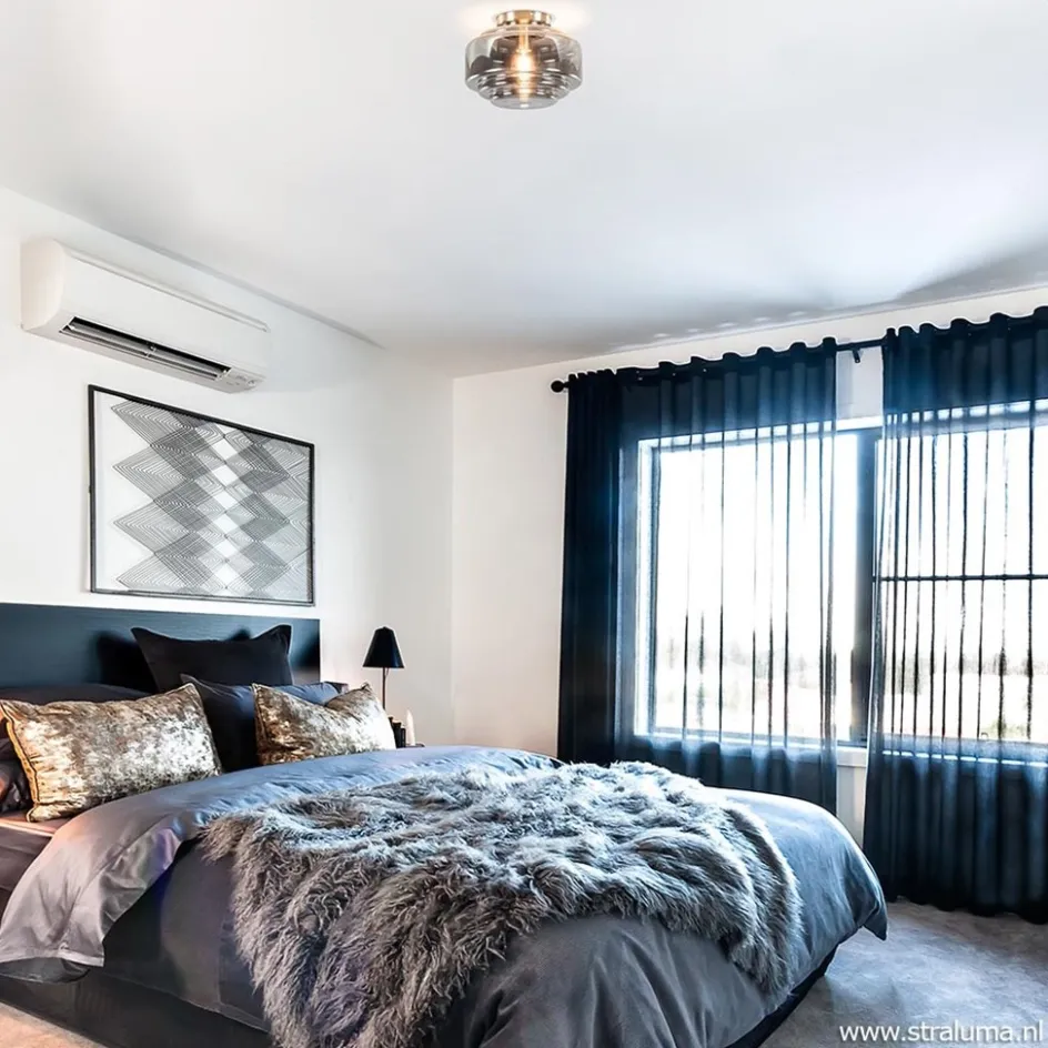 Plafondlamp nikkel + smoke glas>Straluma Online