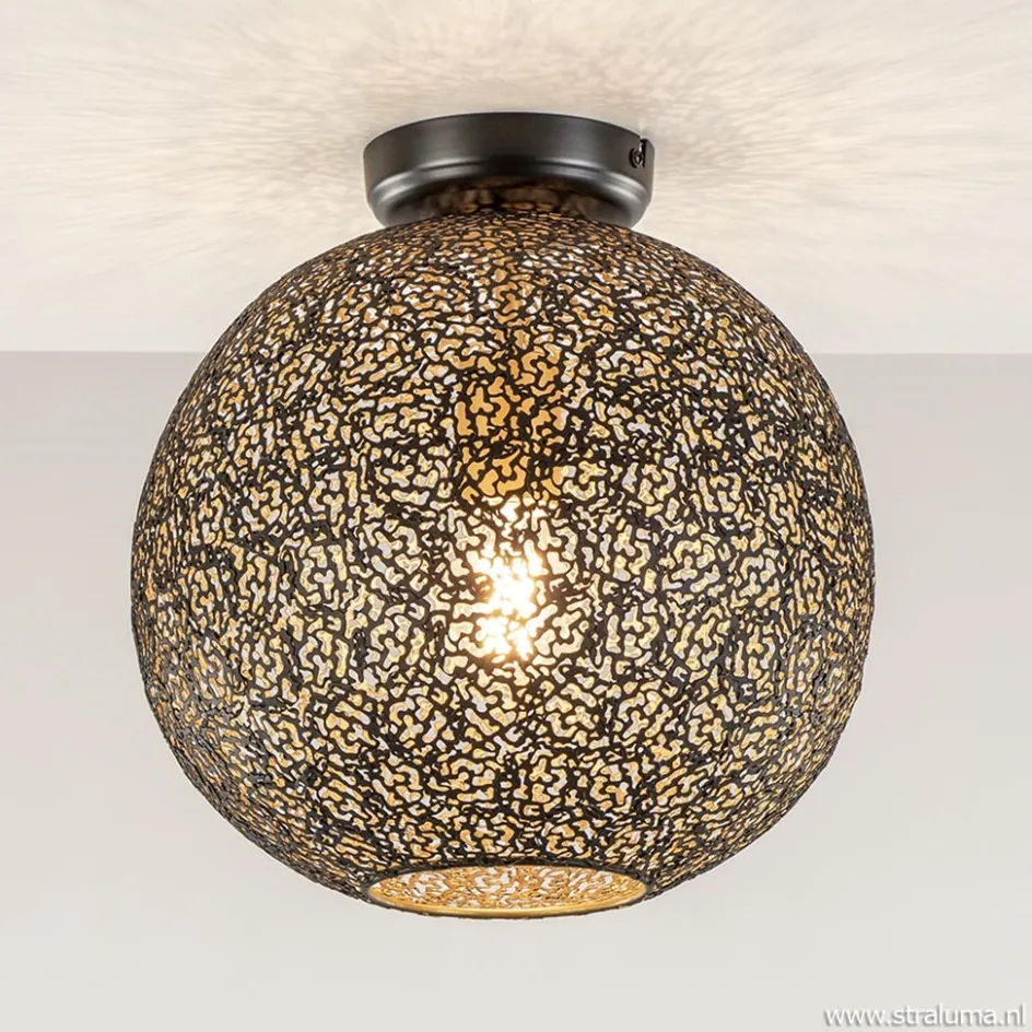 Plafondlamp Oronero bol zwart/goud 30cm>Straluma Hot