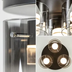 Plafondlamp Salerno 3L zwart/smoke glas></noscript>Straluma