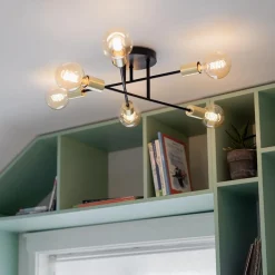 Plafondlamp Sticks 6L zwart/goud></noscript>Straluma Discount