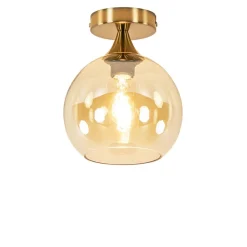 Plafondlamp toilet goud met amber glas>Straluma Clearance