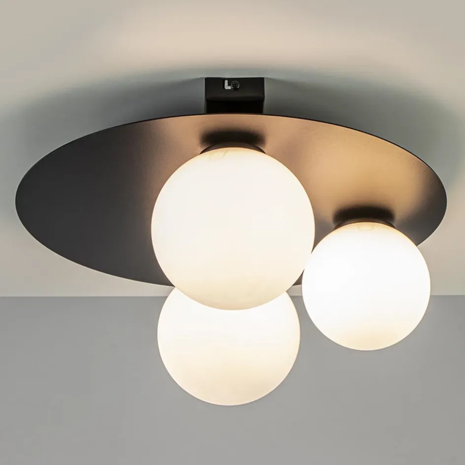 Plafondlamp zwart met 3 witte bollen>Straluma