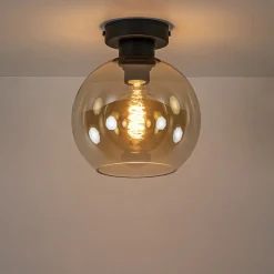 Plafondlamp zwart met amber glas 20 cm><noscript><img width=