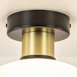 Plafondlamp zwart/goud met opaal glas 30 cm><noscript><img width=
