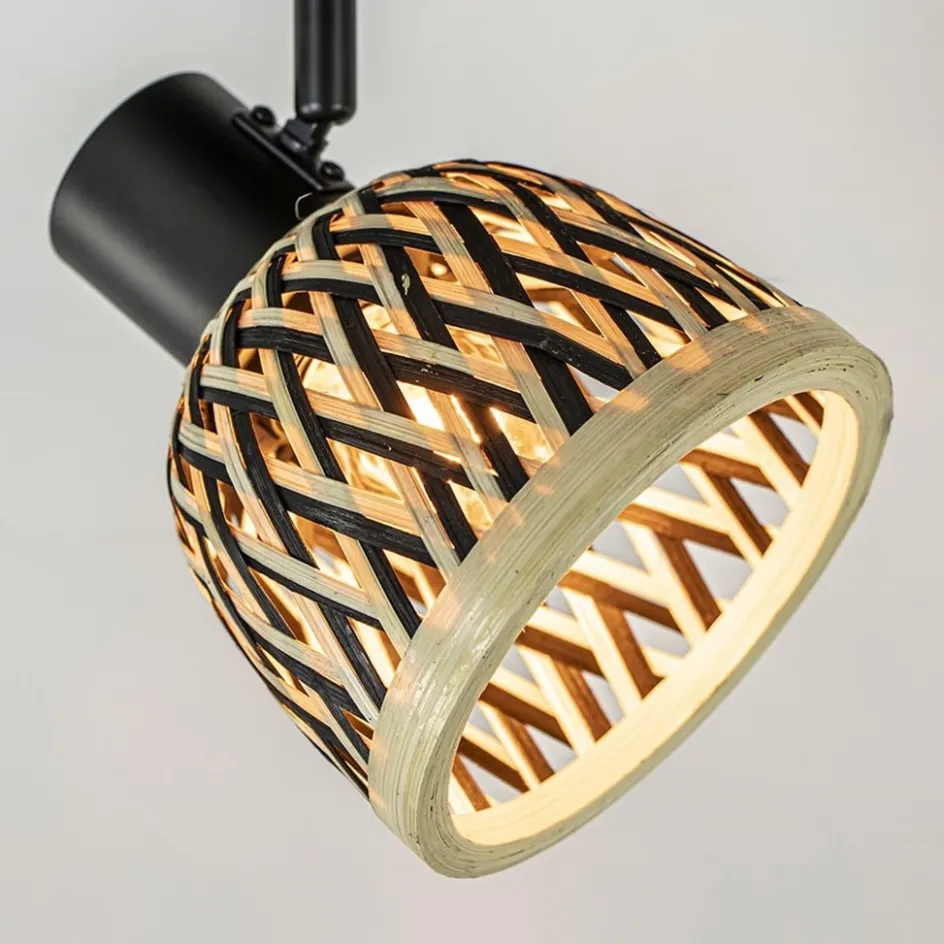 Plafondlamp/wandlamp zwart met bamboe kap verstelbaar>Straluma Sale