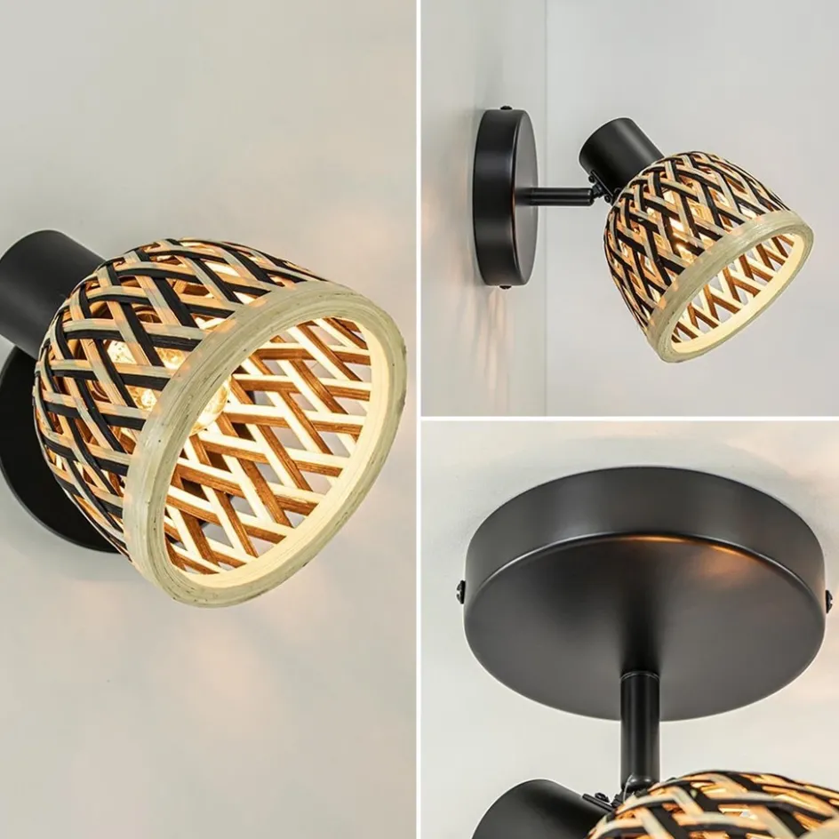 Plafondlamp/wandlamp zwart met bamboe kap verstelbaar>Straluma Sale