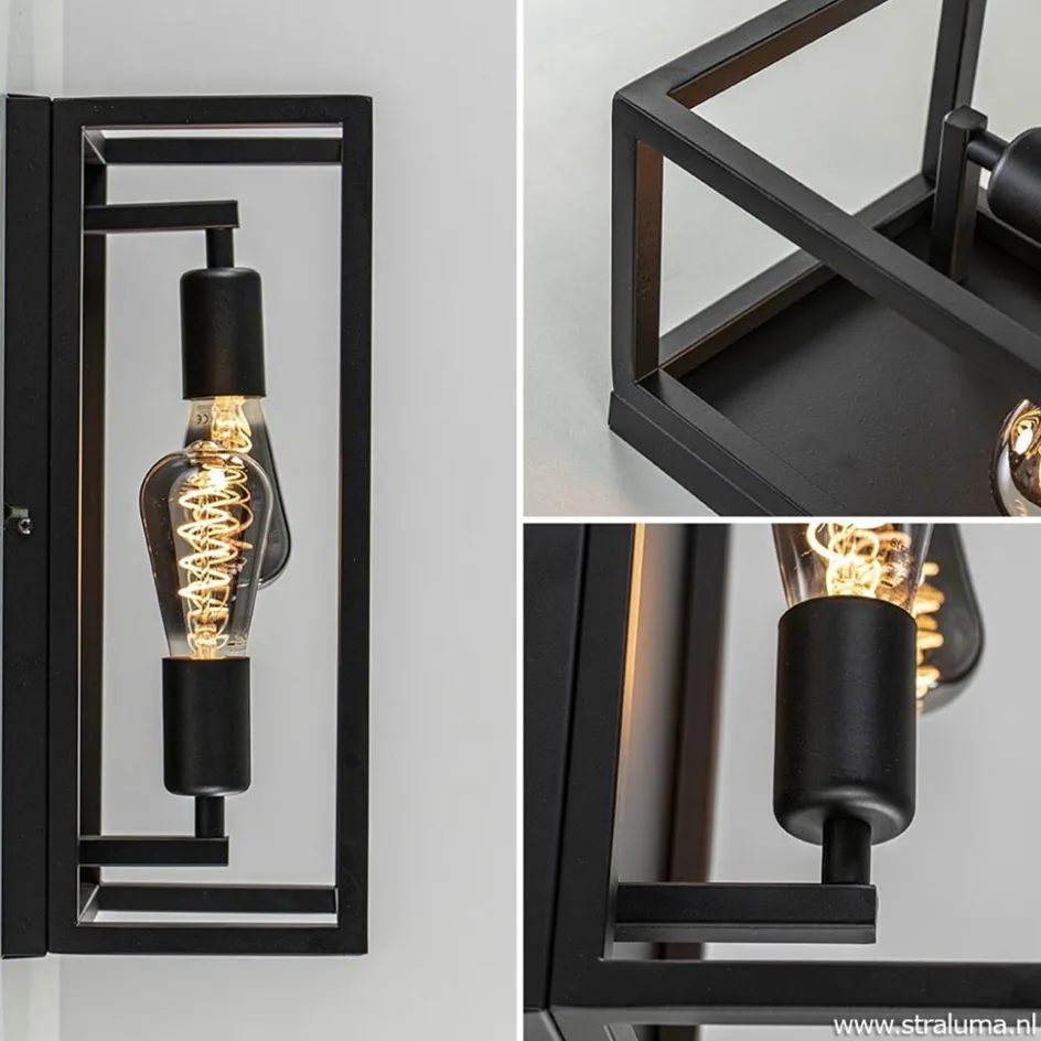 Plafondlamp/wandlamp zwart open frame>Straluma Hot