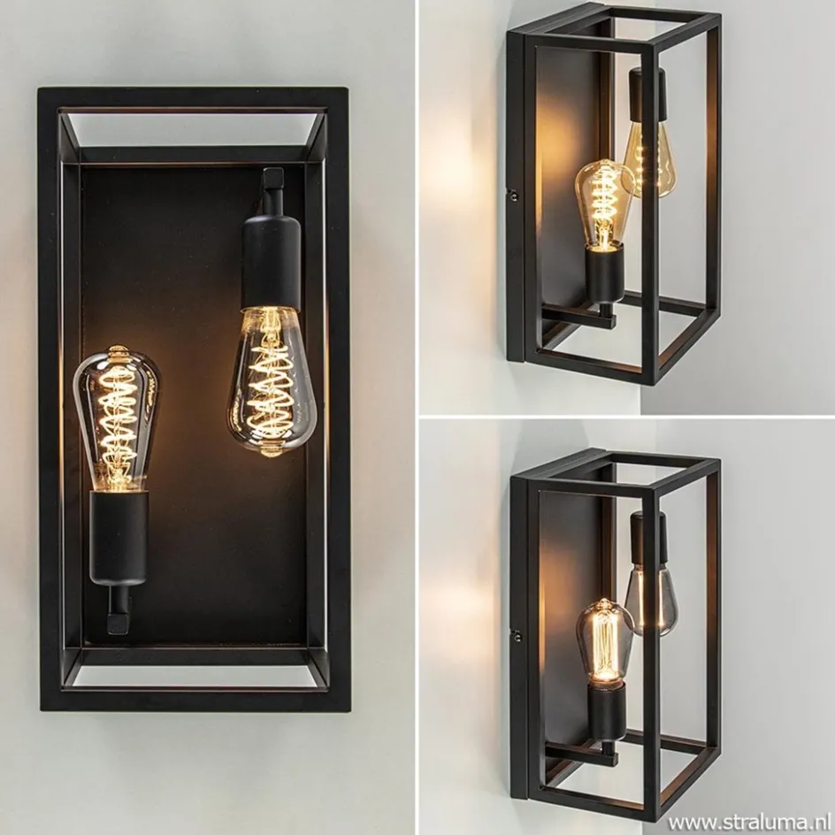 Plafondlamp/wandlamp zwart open frame>Straluma Hot