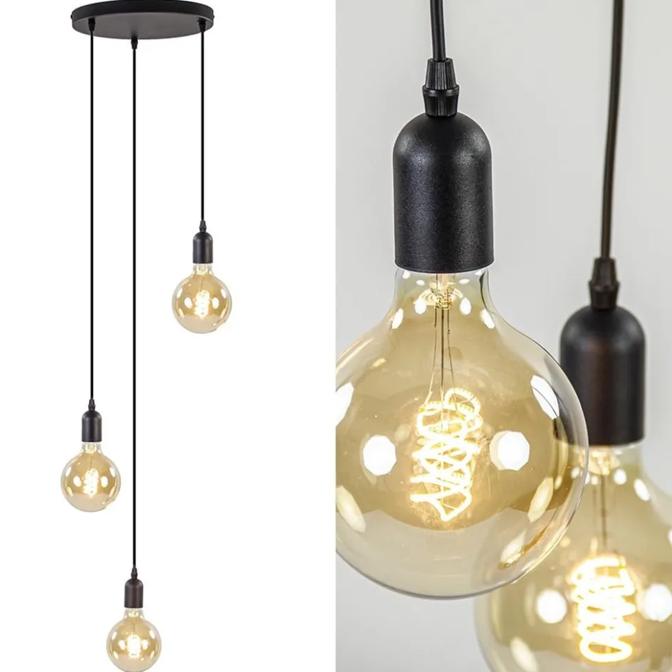 Plafondplaat rond zwart 3-lichts pendel ex.lb>Straluma Outlet