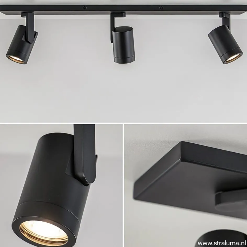 Plafondspot balk 3-lichts zwart ex.gu10>Straluma Outlet