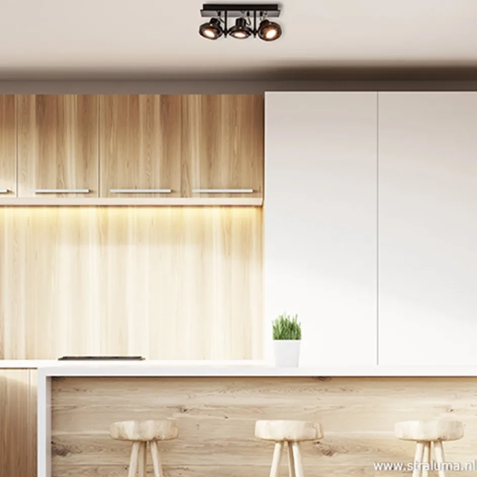 Plafondspot 3L op balk zwart gu10 incl.>Straluma Best