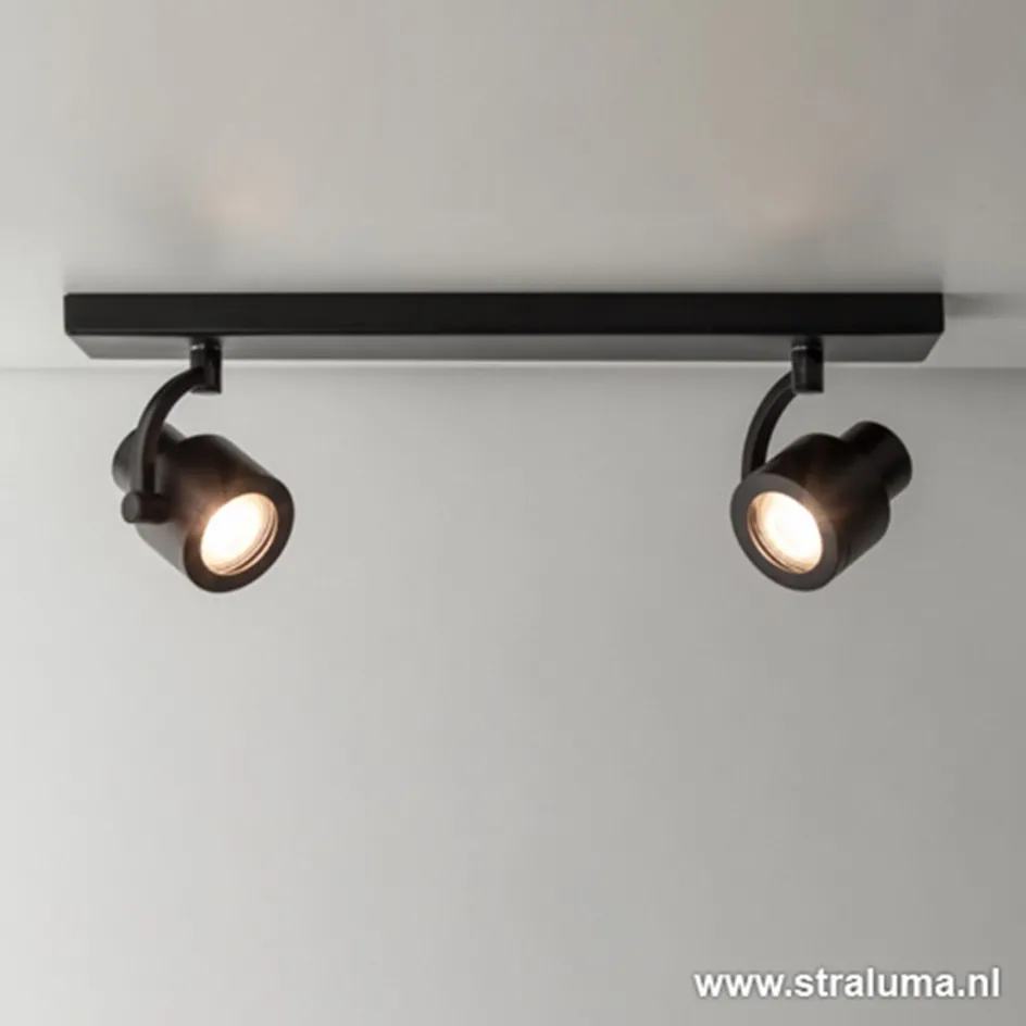 Plafondspot mat zwart balk 2-lichts gu10>Straluma New