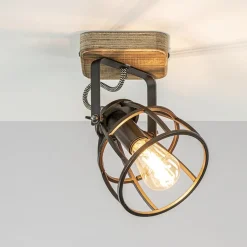 Plafond/wandlamp Matrix zwarte korf met hout>Straluma New