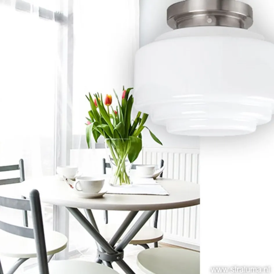 Plafonnière retro opaal glas/staal>Straluma Online