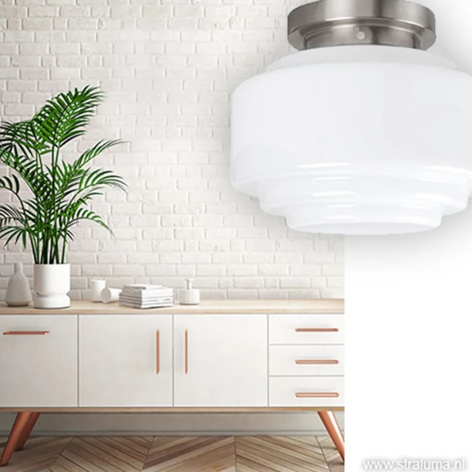 Plafonnière retro opaal glas/staal>Straluma Online