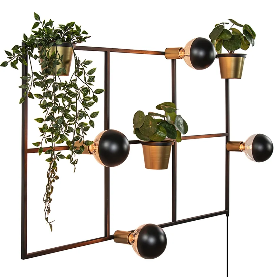 Rechthoekig wandrek met plantenpotten en E27 fittingen>Straluma