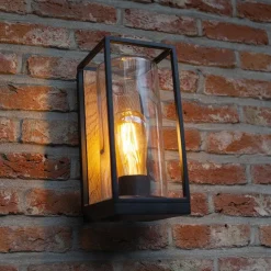Rechthoekige buitenlamp zwart met houtlook en glas></noscript>Straluma Online