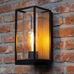 Rechthoekige buitenlamp zwart met houtlook en glas></noscript>Straluma Online