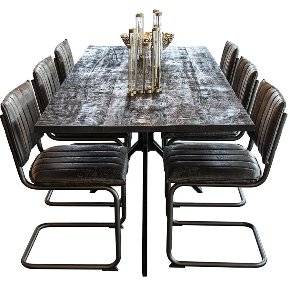 Rechthoekige eettafel zwart mangohout met kruispoot 220 cm>Straluma Clearance