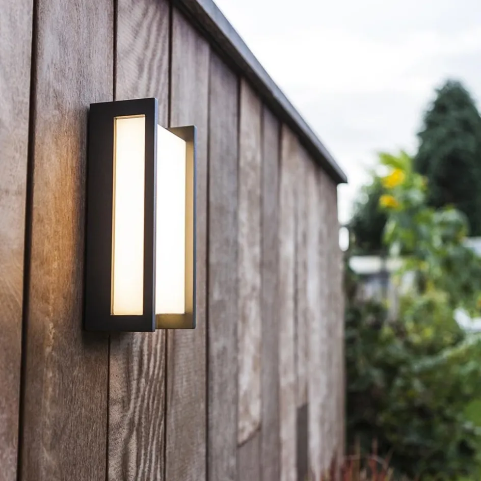 Rechthoekige LED buitenlamp donker grijs IP54>Straluma Online