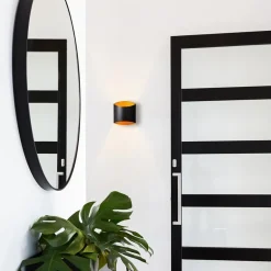 Rechthoekige wandlamp mat zwart met goud><noscript><img width=