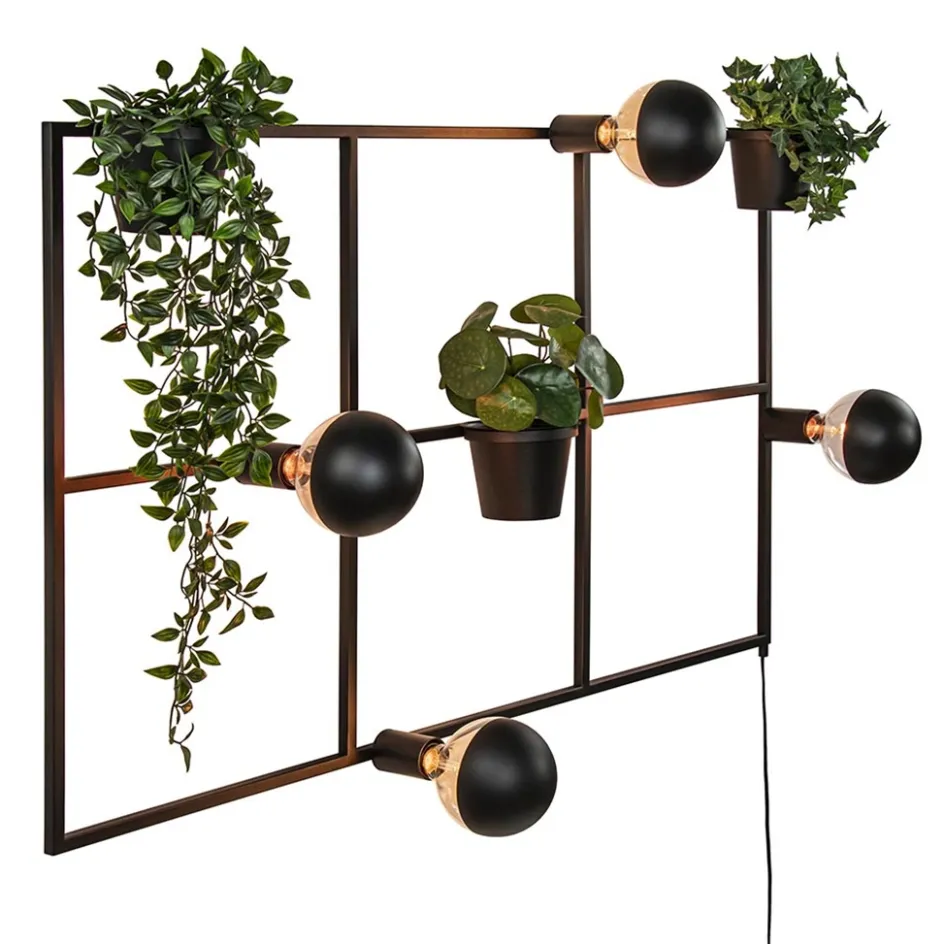 Rechthoekige wandlamp zwart frame met plantenpotten>Straluma Discount