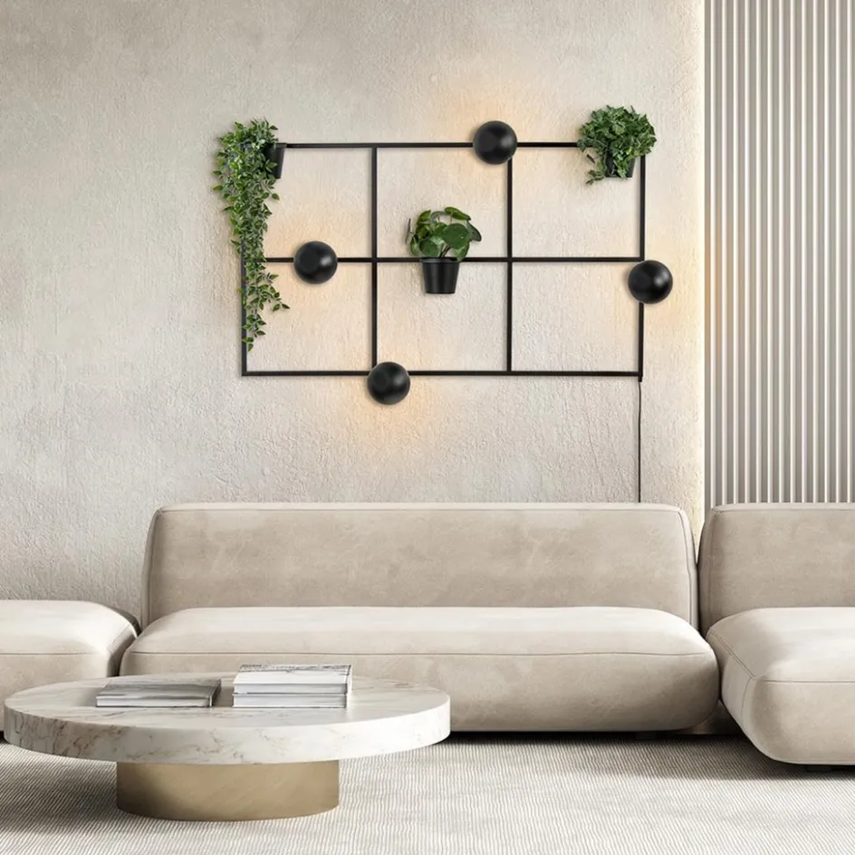 Rechthoekige wandlamp zwart frame met plantenpotten>Straluma Discount