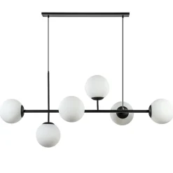 Retro eettafel hanglamp zwart met witte glazen bollen>Straluma Discount