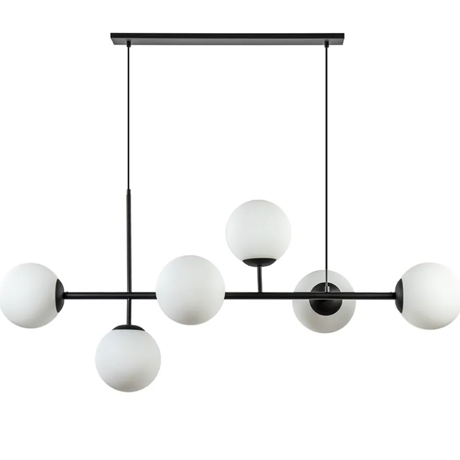 Retro eettafel hanglamp zwart met witte glazen bollen>Straluma Discount