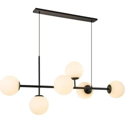 Retro eettafel hanglamp zwart met witte glazen bollen>Straluma Discount