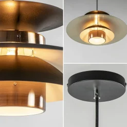 Retro hanglamp zwart met koper 50 cm><noscript><img width=