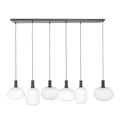 Retro 6-lichts hanglamp opaal glas met relief>Straluma Best