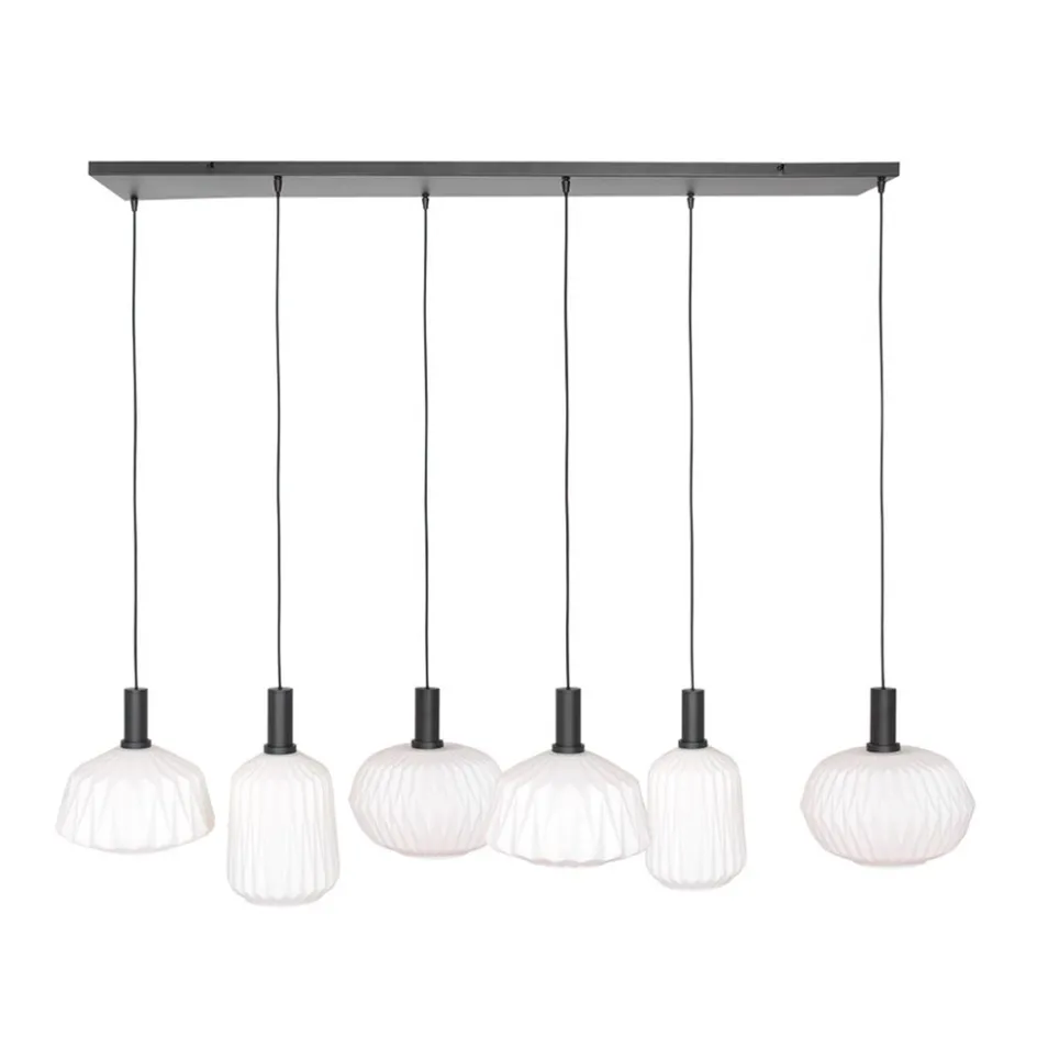 Retro 6-lichts hanglamp opaal glas met relief>Straluma Best