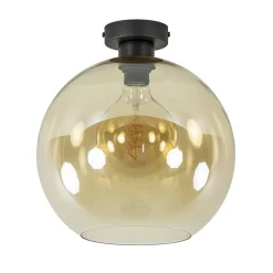 Retro plafondlamp zwart met amber glazen bol>Straluma New