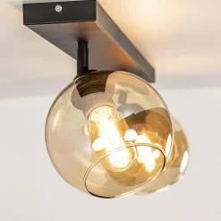 Retro plafondlamp zwart met amber glas verstelbaar></noscript>Straluma Discount