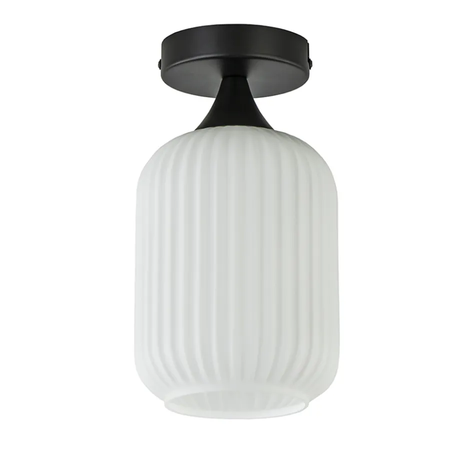 Retro plafondlamp zwart met wit glas>Straluma Sale