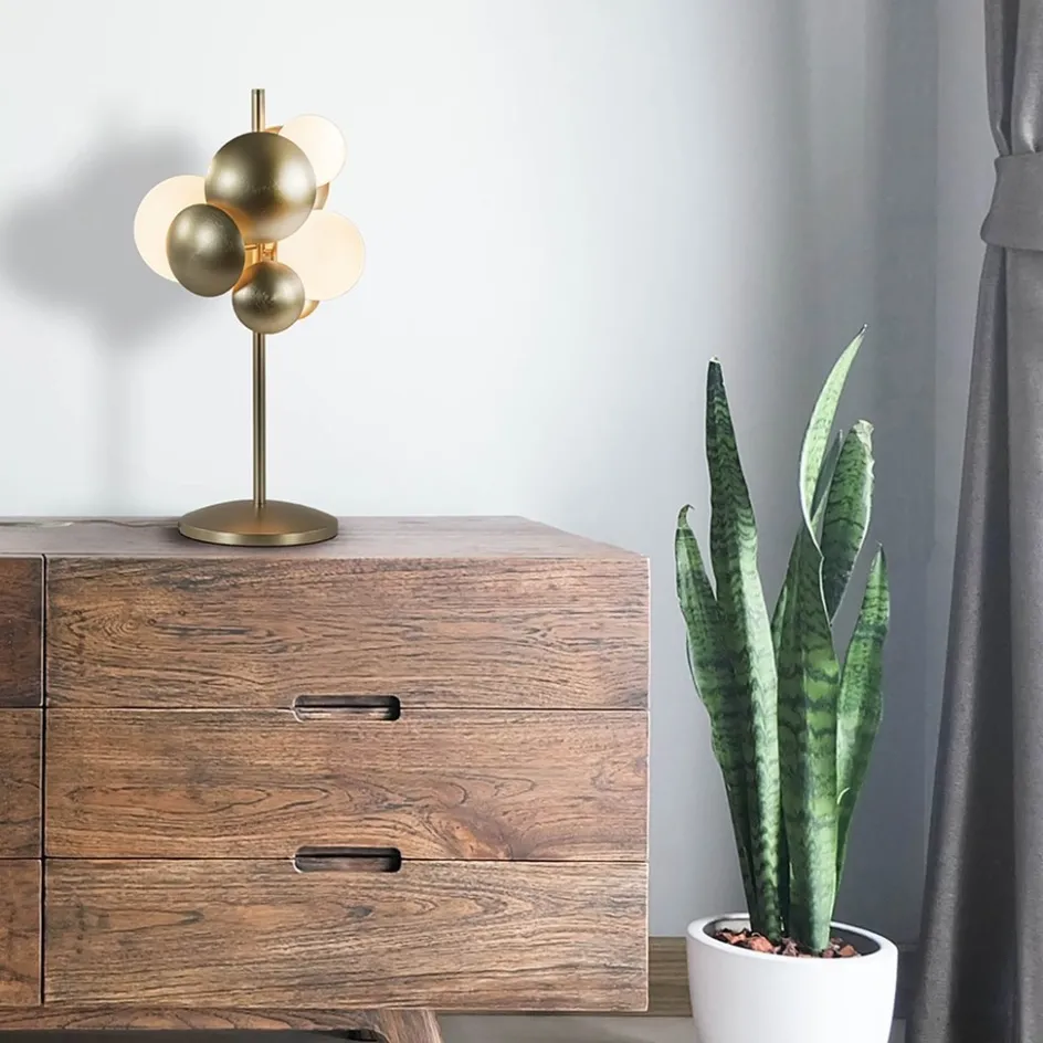 Retro tafellamp goud met wit glas>Straluma Discount