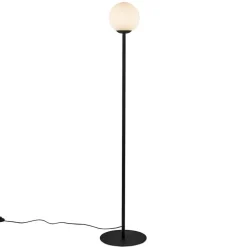 Retro vloerlamp mat zwart met witte glazen bol>Straluma New