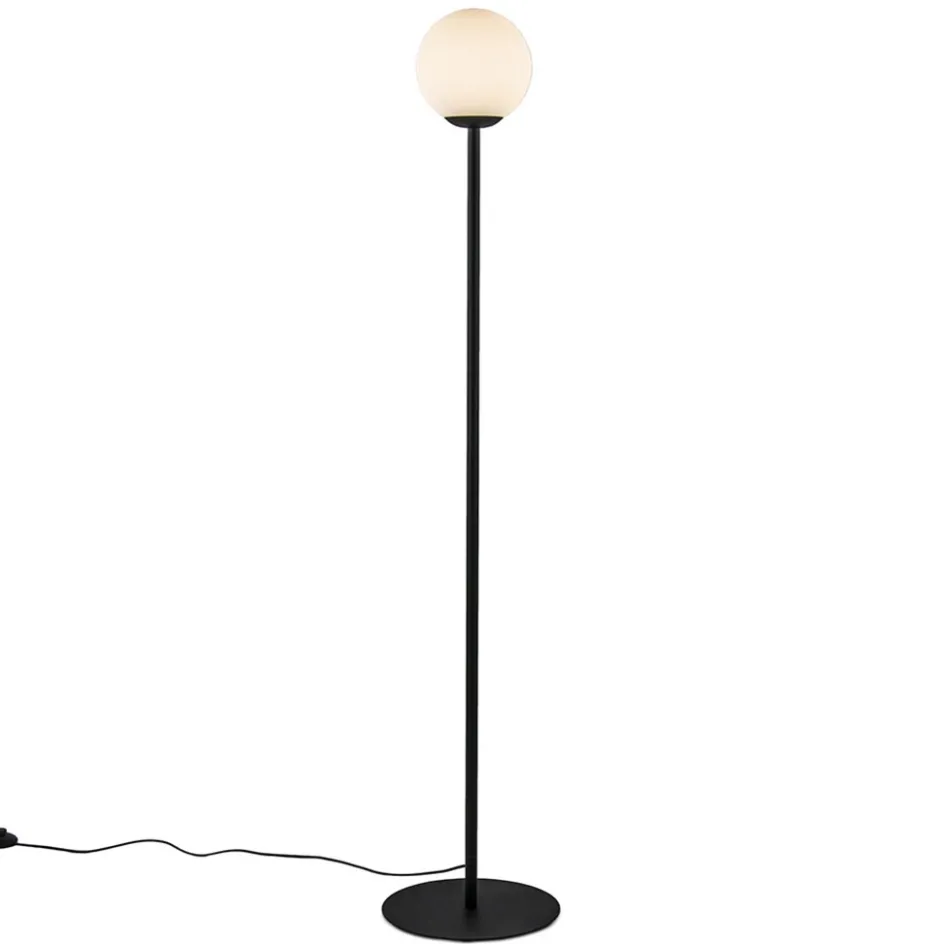 Retro vloerlamp mat zwart met witte glazen bol>Straluma New