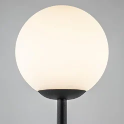 Retro vloerlamp mat zwart met witte glazen bol><noscript><img width=